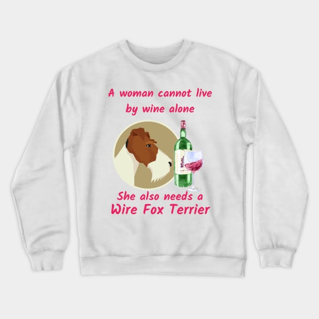 A Funny Wire Fox Terrier and Wine Crewneck Sweatshirt by onepony